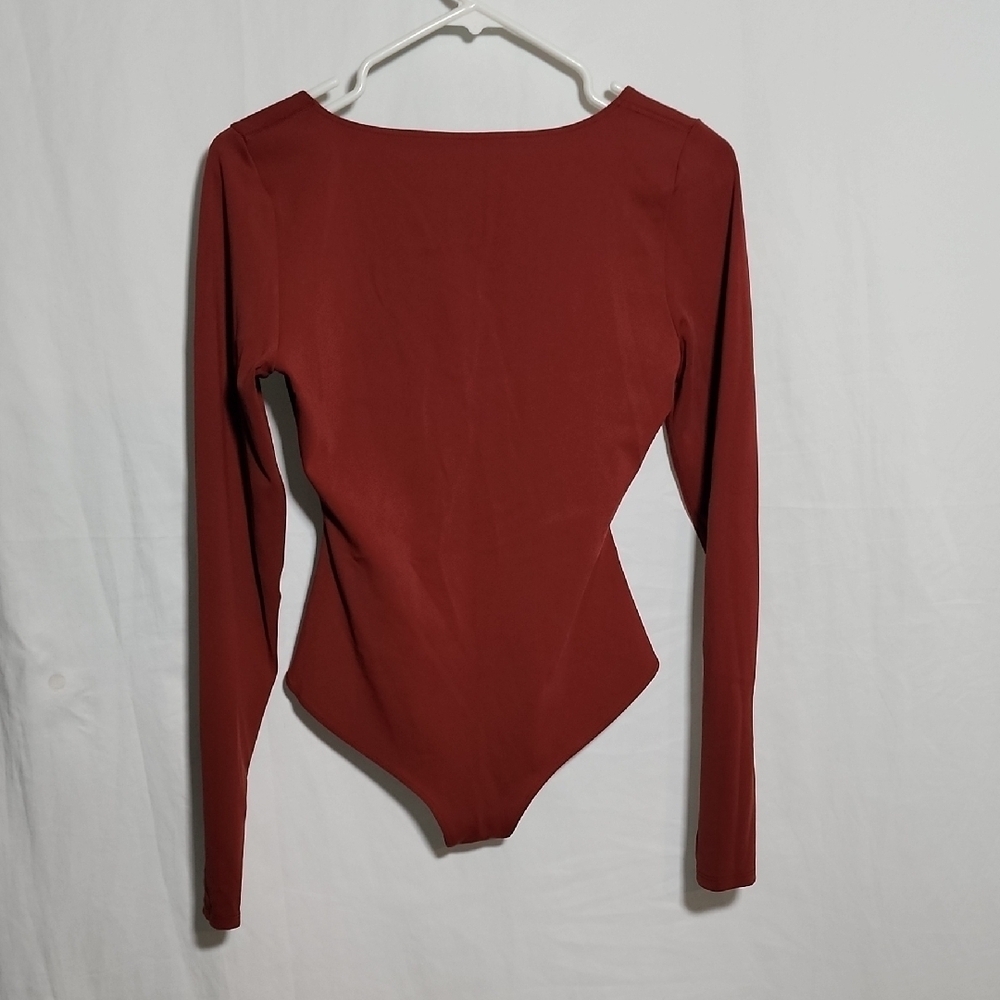 Athleta Brown Fitted Bodysuit with Rounded Neckline